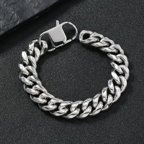 Mens Stainless Steel Cuban Link Chain Bracelet Punk Hip Hop Silver Heavy Metal Fashion Jewelry Wristband Gift