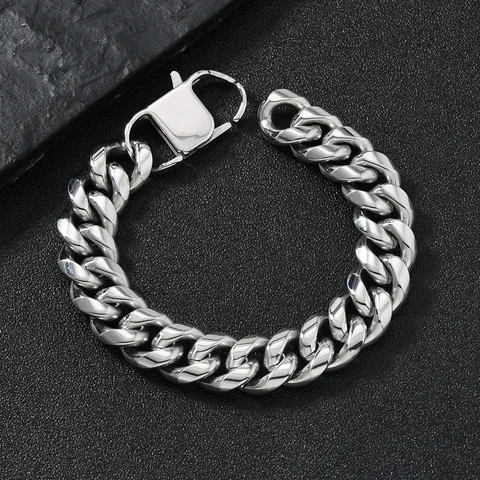 Mens Stainless Steel Cuban Link Chain Bracelet Punk Hip Hop Silver Heavy Metal Fashion Jewelry Wristband Gift