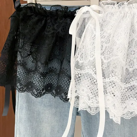 Damen Sexy Blumen Spitze Rockverlängerung Gefälschte Zweiteilige Gestufte Rüschen Minirock Süßes Schichtendes Taillenband Zubehör