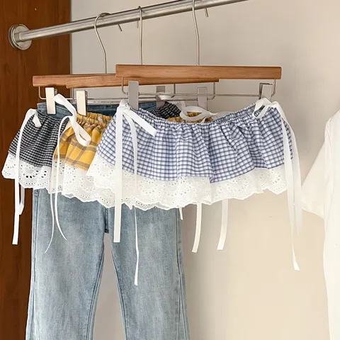 Falda de Capas de Encaje a Cuadros Estilo Coreano para Mujer Extensor de Falda Decorativo Moda Primavera Verano