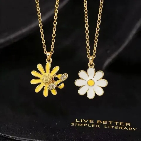 Minimalistische Koperen Zirconia Madeliefje Bloem Hanger Ketting Voor Vrouwen Oliedruppel Wit Geel Emaille Daisy Ketting Sieraden