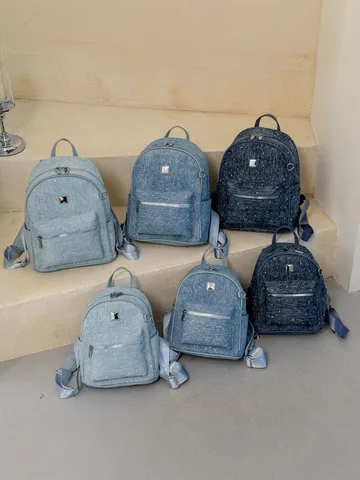 Women Denim Backpack With Bear Pendant Chic Urban Stitching Minimalist Lightweight Travel School Shoulder Bag For Youth Lady