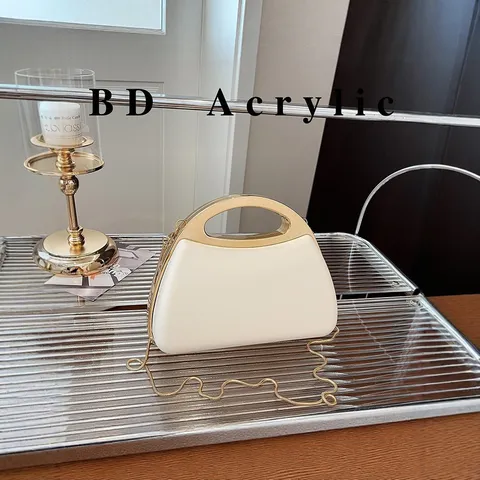 Women Acrylic Evening Bag High End Hard Shell Handbag Fashion Metal Chain Crossbody Bag Elegant Box Bag For Party Wedding