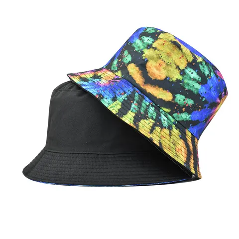 Chapeau Bob Teinture-Lien Mode Unisexe Double Face Réversible Décontracté Protection Solaire Chapeau de Pêcheur Extérieur