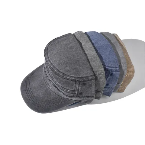Vintage Gewassen Katoen Cadet Pet Unisex Outdoor Zonbescherming Platte Top Militaire Hoed Verstelbare Effen Baseballcap