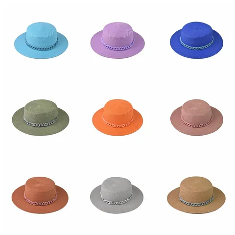 Damen Flache Krempe Strohhut Sommer Strand Sonnenhut Papierstroh Gewebt Sonnenschutz Strandbekleidung Mode Lässiger Stil
