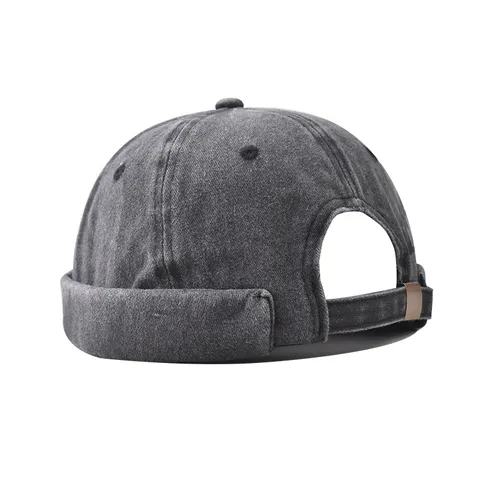 Men's Washed Denim Docker Hat Vintage Distressed Brimless Melon Hat Street Trend Cotton Adjustable Sailor Cap