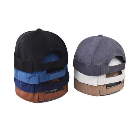 Men Corduroy Docker Hat Vintage Roll Back Brim Skull Cap Streetwear Hip Hop Fisherman Hat Adjustable Casual Hat