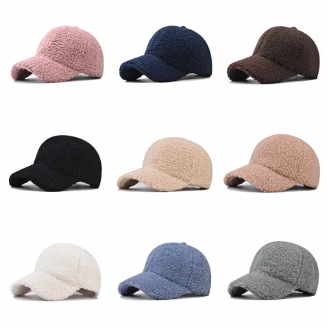 Thickened Lamb Wool Baseball Cap Winter Warm Sun Protection Outdoor Adjustable Solid Color Hat For Women And Men