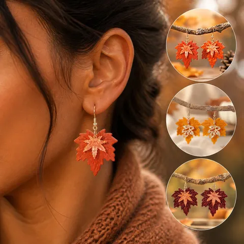 Retro Maillard Double Layer Maple Leaf Drop Earrings For Women Autumn Winter Contrast Color Acrylic Zinc Alloy Ear Hook Earrings
