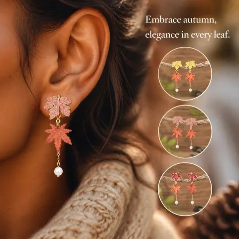 Autumn Winter Maple Leaf Pearl Tassel Drop Earrings For Women Maillard Forest Style Alloy Enamel Long Leaf Earrings Fashion Jewelry