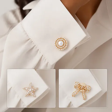 French Vintage Artificial Pearl Cufflinks Retro Round Flower Heart Starfish Shirt Decorations Zinc Alloy Rhinestone Jewelry For Men Women Business Casual Dress Accessories