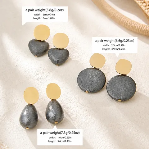 Vintage High-End Dark Grey Textured Artificial Pearl Earrings Metal Disc Heart Star Water Drop Alloy Stud Earrings For Women Jewelry