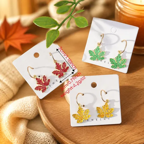 Vintage Zinc Alloy Oil Dripping Maple Leaf Hoop Earrings For Women Gold Edge Fall Winter Leaf Dangle Earring Jewelry