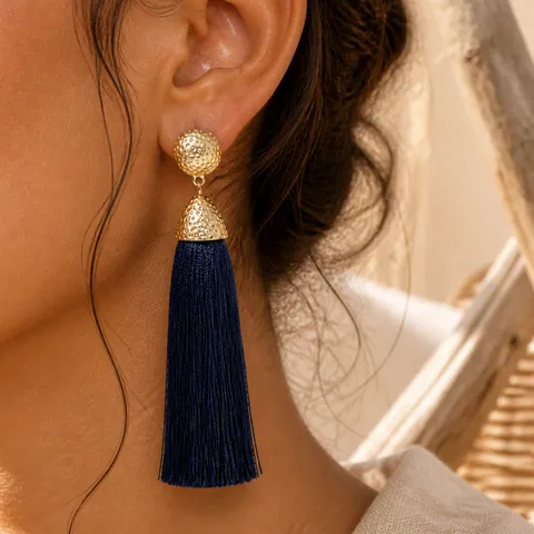 Bohemian Vacation Style Long Geometric Tassel Earrings For Women Exaggerated High-end Zinc Alloy Polyester Dangling Earrings Jewelry