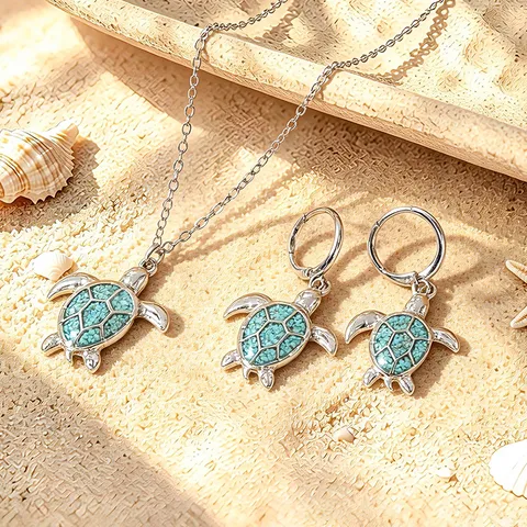 Niche Design Turtle Jewelry Set Ocean Style Necklace Earrings Bracelet Anklet Women Birthday Gift