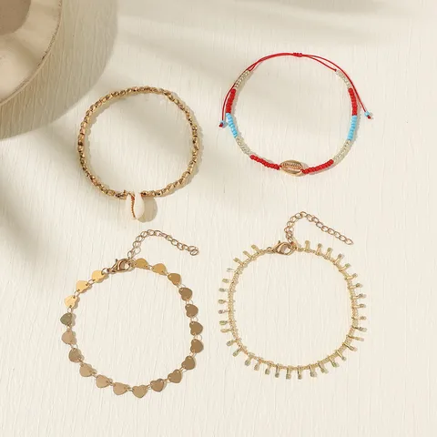 Dames Meerlagige Stapelbare Armbandset Goud Legering Schelp Kralen Hart Kwast Boheemse Strand Sieraden