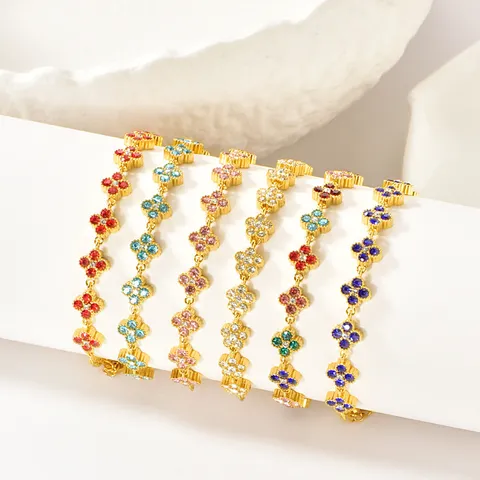 Stainless Steel Four Leaf Clover Bracelet Rhinestone Clavicle Chain Luxury Light Luxury Bracelet Jewelry Gift For Women