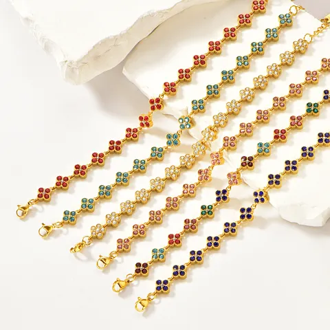 Stainless Steel Four Leaf Clover Bracelet Rhinestone Clavicle Chain Luxury Light Luxury Bracelet Jewelry Gift For Women