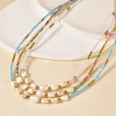 Freshwater Pearl Colored Glass Bead Handmade Necklace Layered Clavicle Chain Fashion Jewelry Gift For Women