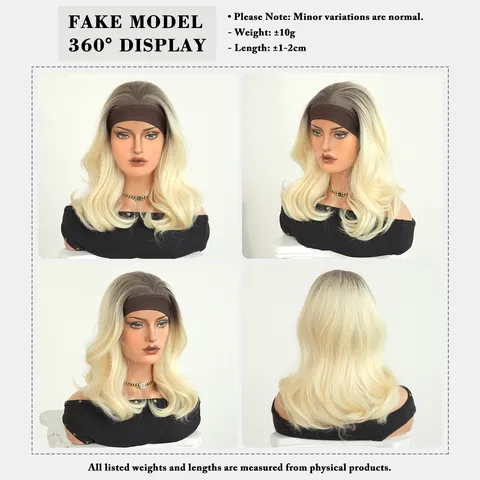 Kurze Wellige Haarband Perücke Gold Braun Ombre Lockig Synthetik Hitzebeständig Magic Tape Kopfband Natürliche Perücken