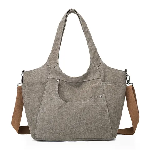 Borsa a Tracolla in Tela Retro Casual Grande Capacità Tote Bag Borsa a Mano Giornaliera Versatile Tasca Multipla per Donne