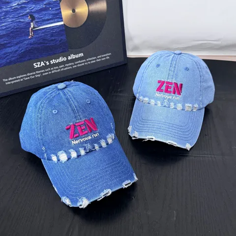 Retro Distressed Buchstaben Stickerei Baseballkappe Damen Street Vielseitig Soft Top Denim Baseballkappe Herren Outdoor Sonnenschutz Hut