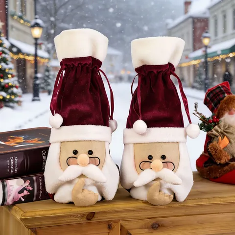 Copertura per Bottiglia di Vino Rosso di Babbo Natale di Natale Decorazione della Tavola della Festa Festiva Borsa per Bottiglia di Vino