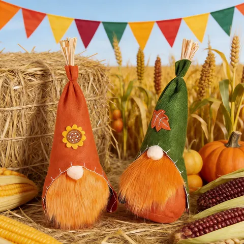 Thanksgiving Harvest Gnome Faceless Doll Autumn Scarecrow Tabletop Window Ornament Plush Sunflower Maple Leaf Home Decor