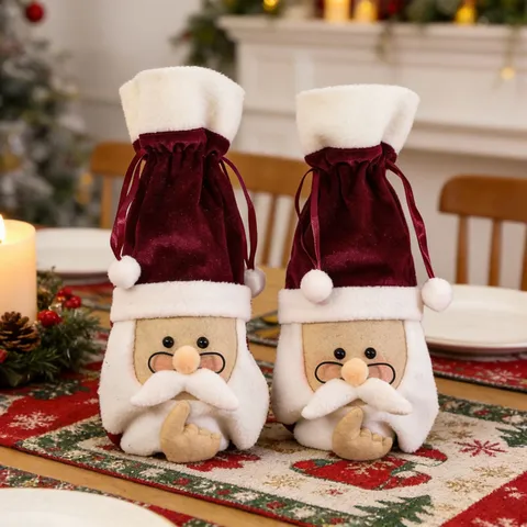 Copertura per Bottiglia di Vino Rosso di Babbo Natale di Natale Decorazione della Tavola della Festa Festiva Borsa per Bottiglia di Vino