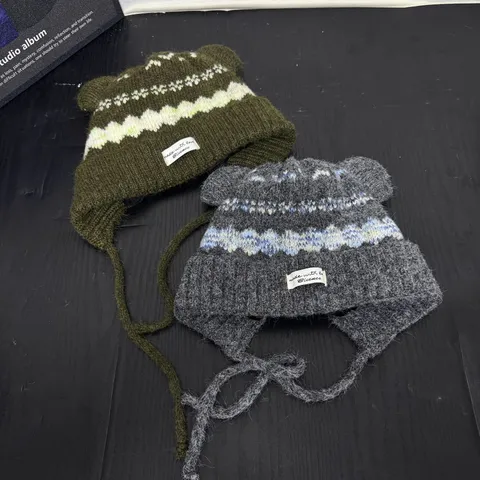 Berretto in Maglia Vintage Fair Isle con Orecchie da Orso per Donna Inverno Caldo Protezione Orecchie Beanie Carino Motivo Geometrico