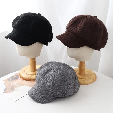 Damen Retro Zopfstrick Schirmmütze Herbst Winter Warm Wollmischung Baker Boy Mütze Mode Schirmbarett Verstellbarer Pendler Hut
