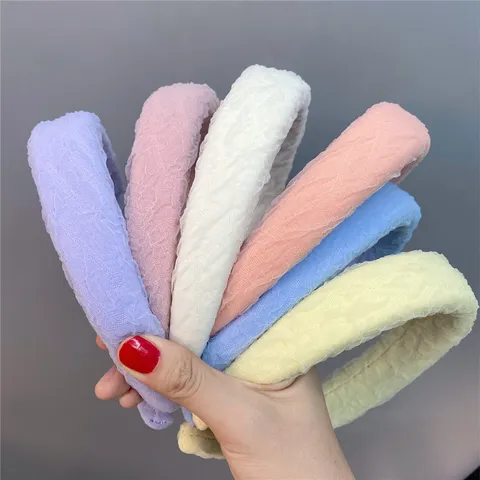 French Solid Color Wide Brim Sponge Headband Bubble Gauze Plain High Crown Hair Hoop Daily Face Washing Hair Accessories