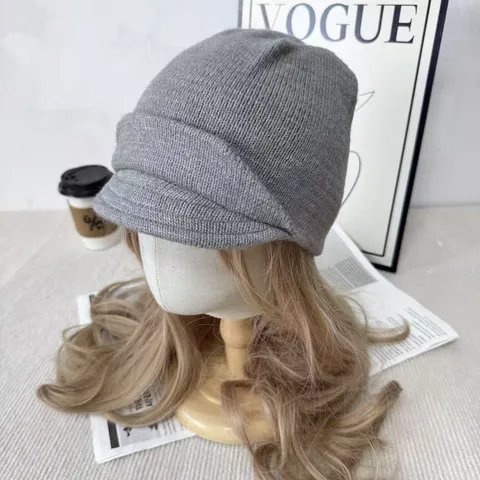 Sombrero Ecuestre de Punto para Mujer Otoño Invierno Cálido Color Sólido Doble Borde Sombrero de Pico de Pato Casual Chic