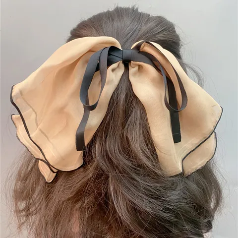 Sweet Oversized Double Layer Chiffon Bowknot Hair Clip Ruffle Edge Elegant Hair Barrettes Fashion Hair Accessories For Women
