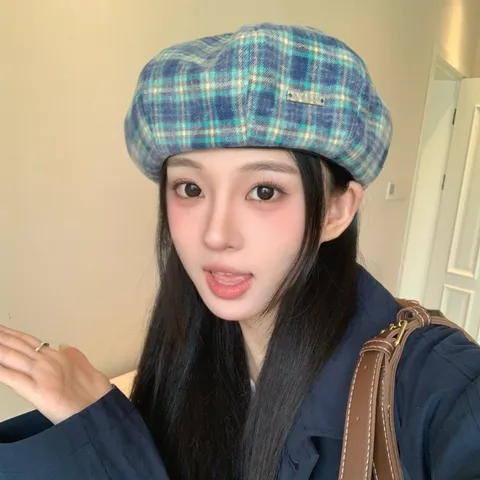 Women's Vintage Sweet Plaid Beret Hat Cotton Breathable Painter Cap Casual Spring Autumn Fashion Headwear