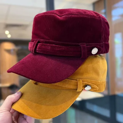 Korean Retro Flat Top Corduroy Hat Women Autumn Winter Solid Color Casual Visor Equestrian Riding Cap Fashion Accessory