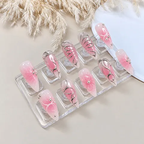 Handmade Press On Nails Long Pointed False Nails 3D Butterfly Gradient Design Acrylic Nail Art Tips Set For Women Daily Party