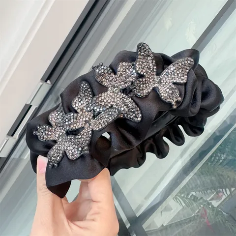 Koreanisch Satin Plissiert Strass Schmetterling Haarreif Eleganter Hoher Krone Haarreif Damen Mode Haarschmuck