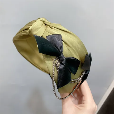 Korean Style Satin Ribbon Bowknot Rhinestone Tassel Headband Sweet Elegant Hair Hoop Hair Accessories For Women