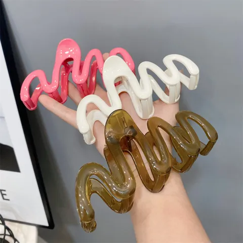 Large Wave Hair Claw Clip Jelly Color Transparent Acrylic Hair Catch Geometric Hair Styling Accessories For Women