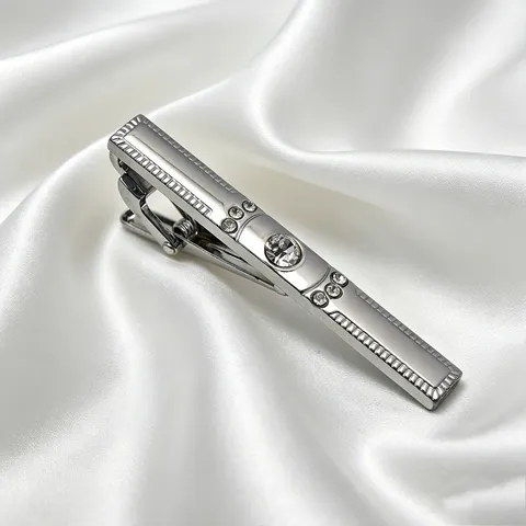 Pince à Cravate Métallique Formelle pour Hommes en Cuivre Strass Émail Plaqué Argent Mode Costume Épingle à Cravate Cadeau de Bijoux