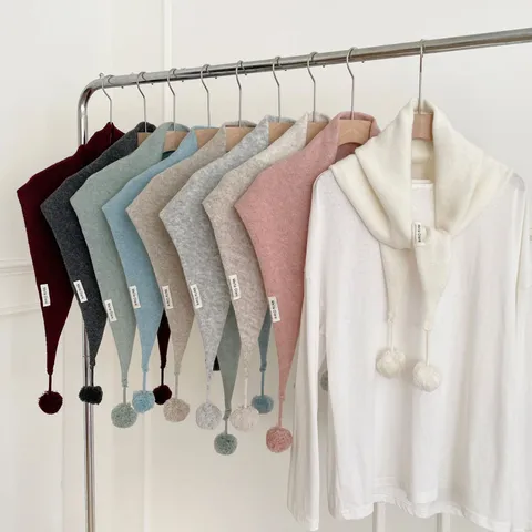Women Winter Warm Knitted Triangle Scarf Solid Color Pom Pom Shawl Casual Fashion Polyester Scarf Cold Weather Neck Wrap