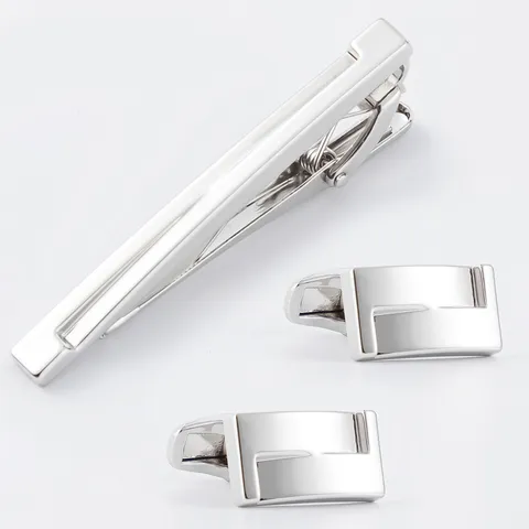 Ensemble Pince à Cravate et Boutons de Manchette en Métal pour Hommes Design Géométrique Épuré Accessoires de Costume Bijoux