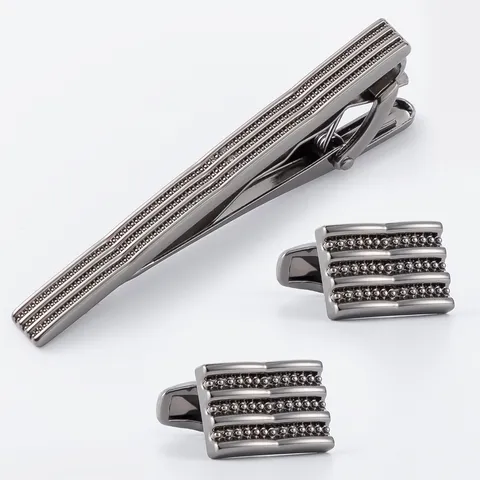 Men Business Alloy Cufflinks And Tie Clip Set Electroplated Embossed Pattern Formal Suit Accessories Jewelry Gift