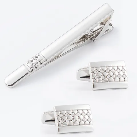 Men's Business Alloy Rhinestone Cufflinks And Tie Clip Matching Set Formal Suit Metal Cuff Link Gift Jewelry