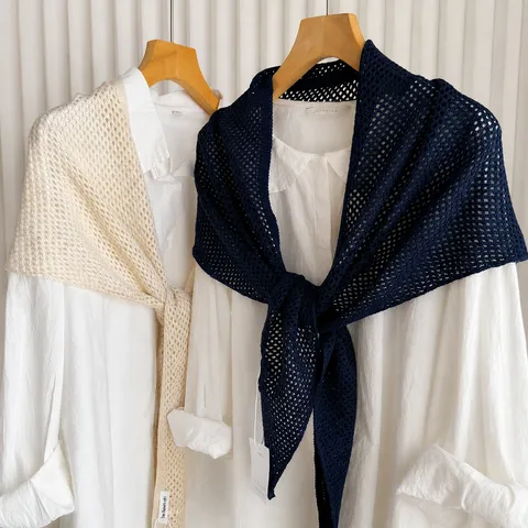 Women Hollow Knitted Shawl Cape Elegant Open Front Cardigan Summer Sun Protection Solid Color Casual Poncho Wrap Scarf