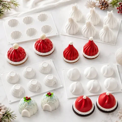 Weihnachten Santa Hut Iglu Mousse Silikonform DIY Schokolade Gelee Dessert Lebensmittelgrad Backform Festliche Küche Gebäckwerkzeug
