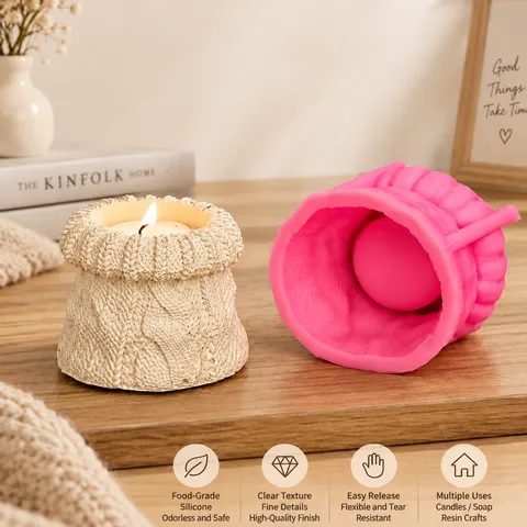 Silicone Candle Mold Knitted Sweater Texture DIY Plant Pot Jar Craft Aromatherapy Candle Making Mold