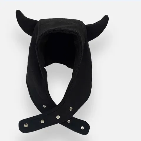 Gorro Trapper de Peluche Cálido de Invierno para Mujer Lindos Cuernos de Diablo Orejeras Gorro A Prueba de Viento Estilo Oscuro Tocado de Moda